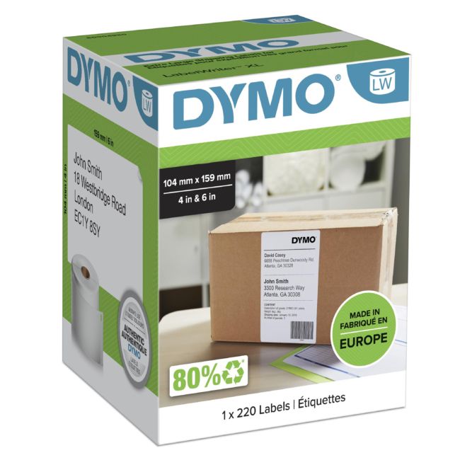 ORIGINAL DYMO Etichette Bianco S0904980 XL-Versand-Etiketten Etichette per spedizione, 104x159mm, bianco, 1x220 Pezzi. - DYMO - 3501170904985