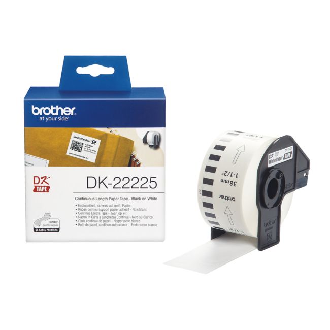 ORIGINAL Brother Etichette Nero su bianco DK-22225 etichetta a lunghezza continua, 38mm x 30,48m - Brother - 4977766667548
