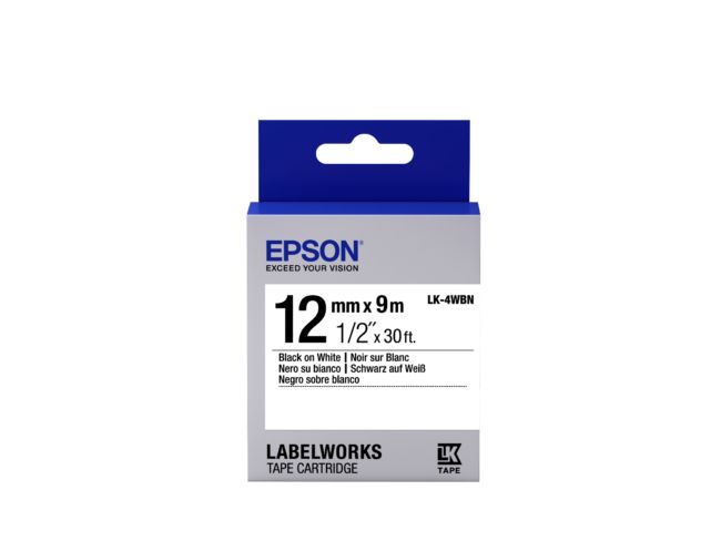 ORIGINAL Epson Nastro Nero su bianco LK-4WBN C53S654021 12 mm x 9 m - Epson - 8715946611365