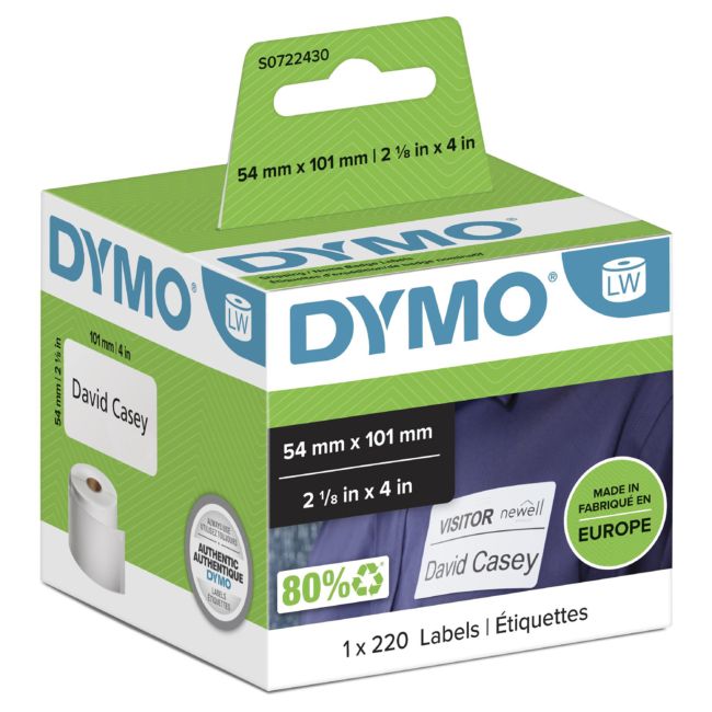 ORIGINAL DYMO Etichette Bianco S0722430 99014 Etichette in carta per spedizioni, 101x54mm, bianco, 1x220 pezzi. - DYMO - 5411313990141