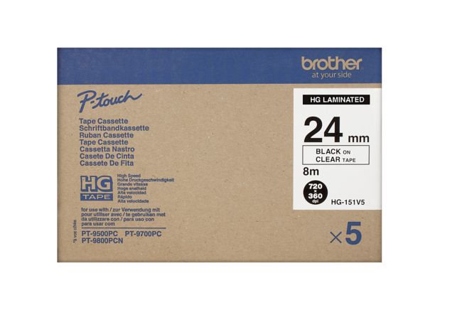 ORIGINAL Brother Nastro Nero su trasparente HGe-151V5 - Brother - 4977766684590
