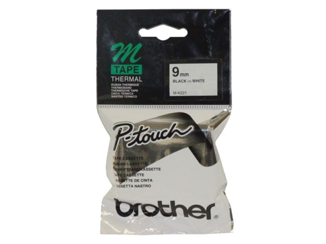 ORIGINAL Brother Nastro Nero su bianco M-K221BZ M-K221 9 mm x 8 m, non laminato - Brother - 4977766624831