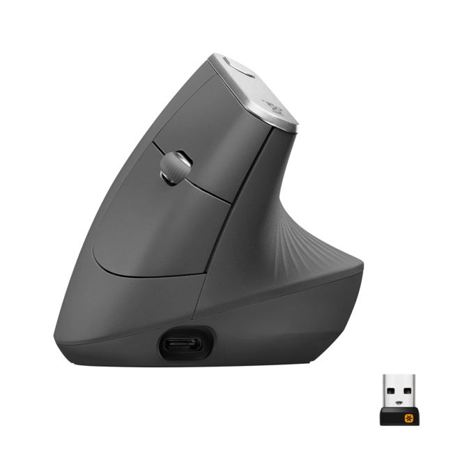 ORIGINAL Logitech Accessori per computer nero / Grigio 910-005448 MX Vertical Mouse Logitech, senza fili, Bluetooth, ergonomico, ottico, destro, 6 pulsanti, 2,4 GHz, ricevitore wireless (USB), Grafite - Logitech - 5099206081901
