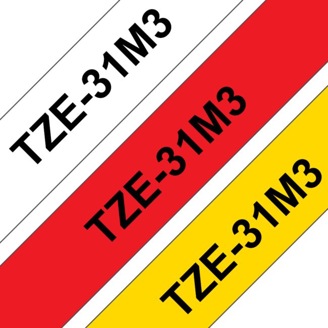 ORIGINAL Brother Nastro Nero su biancosuNero su rossosuNero su giallo TZe-31M3 TZ-31M3 TZe-231 + TZe-431 + TZe-631 - Brother - 4977766697989