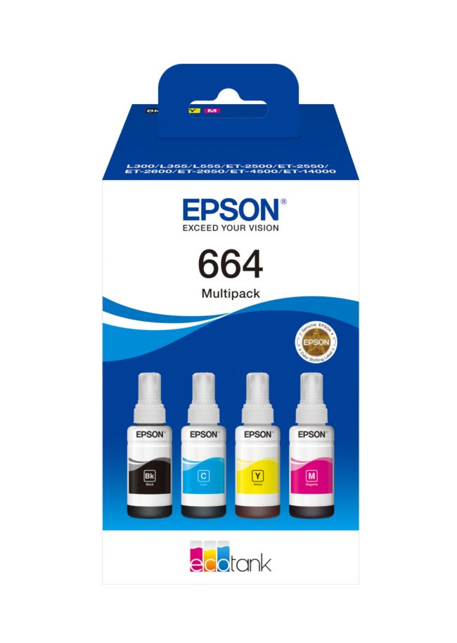 ORIGINAL Epson Multipack nero / ciano / magenta / giallo C13T664640 664 ~27000 Seiten 70ml 664 EcoTank 4-colour Multipack - Epson - 8715946685205
