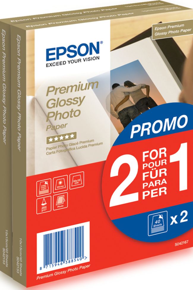 ORIGINAL Epson Carta Bianco C13S042167 Premium Glossy 80 Blatt carta fotografica, 10 x 15 cm, 255 gr/m², 80 pagine, premium, glossy - Epson - 8715946388540
