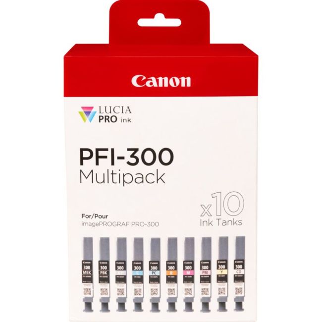 ORIGINAL Canon Multipack Nero (opaco) / Nero (Foto) / ciano / magenta / giallo / ciano / magenta / Rosso / Grigio / Trasparente PFI-300 10 Tintentanks 4192C008 - Canon - 8714574667355