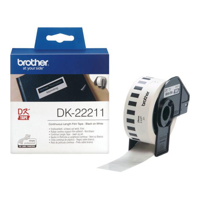 ORIGINAL Brother Etichette Nero su bianco DK-22211 etichetta a lunghezza continua, 29mm x 15,24 m bianco - Brother - 4977766628204