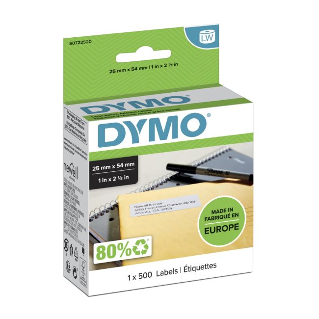ORIGINAL DYMO Etichette Bianco S0722520 11352 etichette bianche, 54x25mm, 500 pezzi - DYMO - 5411313113526