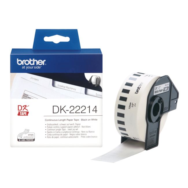 ORIGINAL Brother Etichette Nero su bianco DK-22214 etichetta a lunghezza continua, 12 mm bianco 30,48 m - Brother - 4977766628525