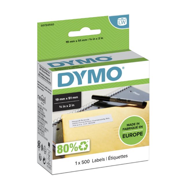 ORIGINAL DYMO Etichette Bianco S0722550 11355 etichette bianche, 19x51mm, 500 pezzi - DYMO - 5411313113557