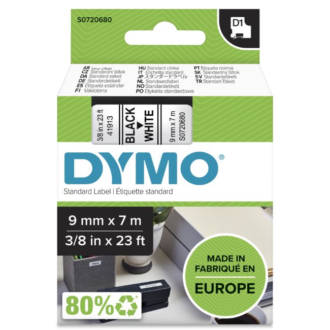 ORIGINAL DYMO Nastro Nero su bianco S0720680 40913 9mm x 7m, nastro standard D1 - DYMO - 5411313409131
